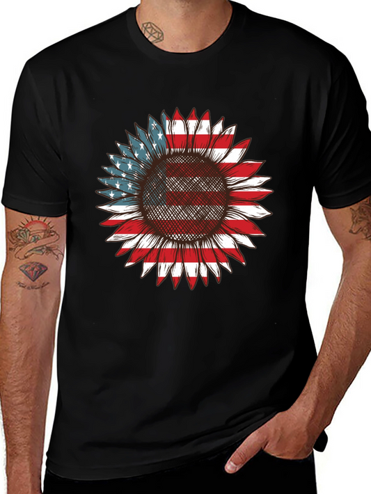 American Flag Sunflower Graphic T-Shirt