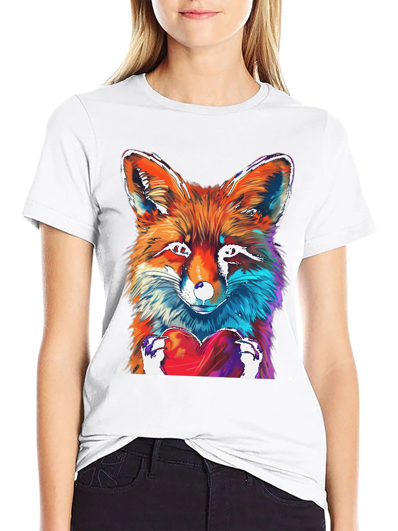 Fox Heart Graphic Tee - Unique Artistic Design