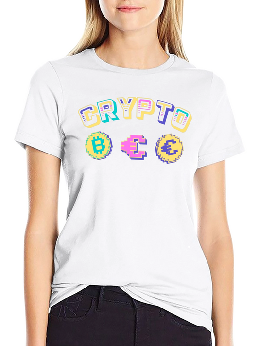 Crypto Pixel Art Graphic T-Shirt - Bitcoin Ethereum Euro
