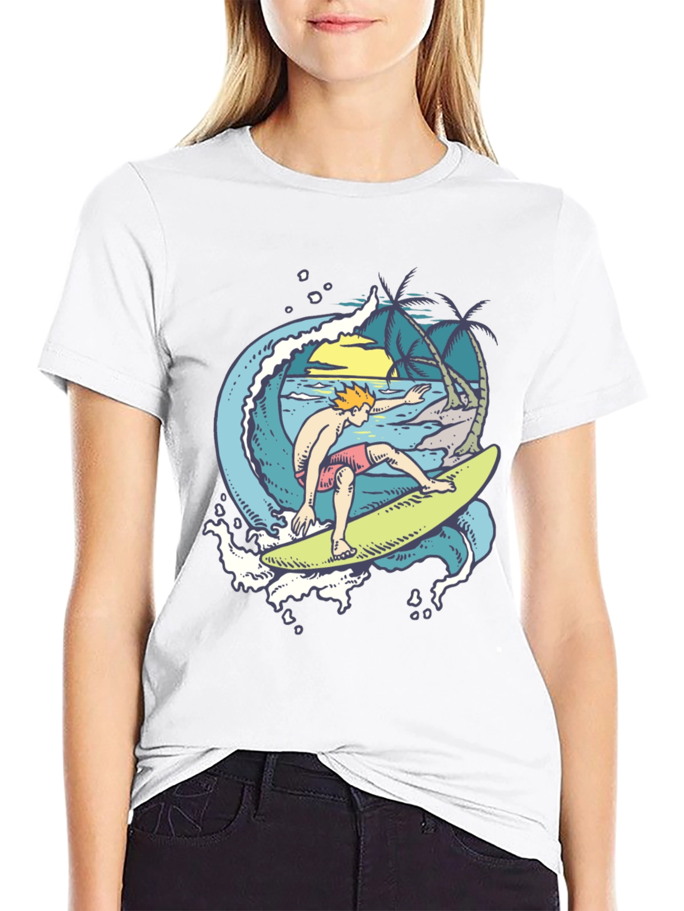 Surfer Wave Graphic Black T-Shirt