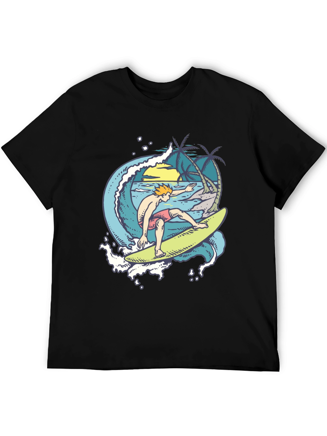 Surfer Wave Graphic Black T-Shirt