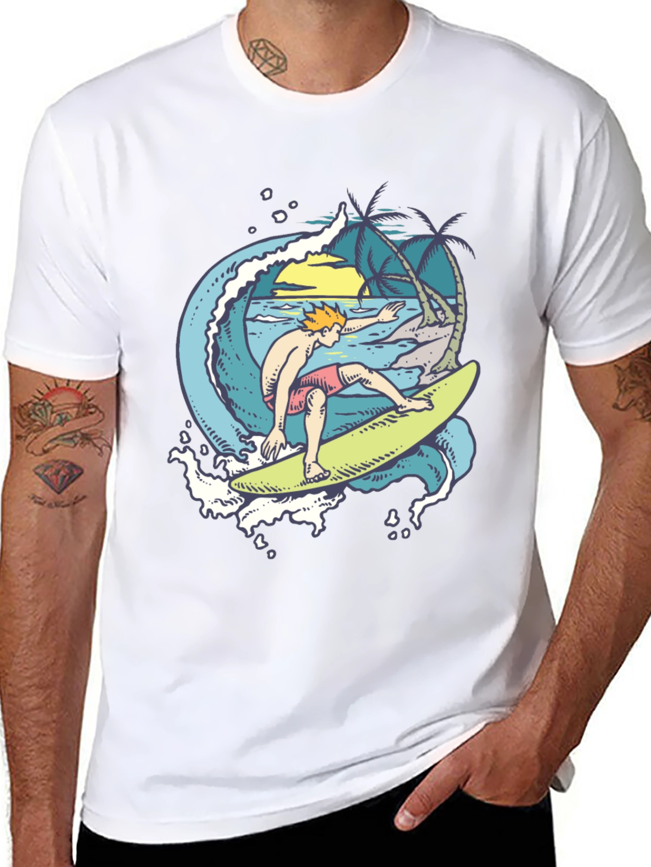 Surfer Wave Graphic Black T-Shirt