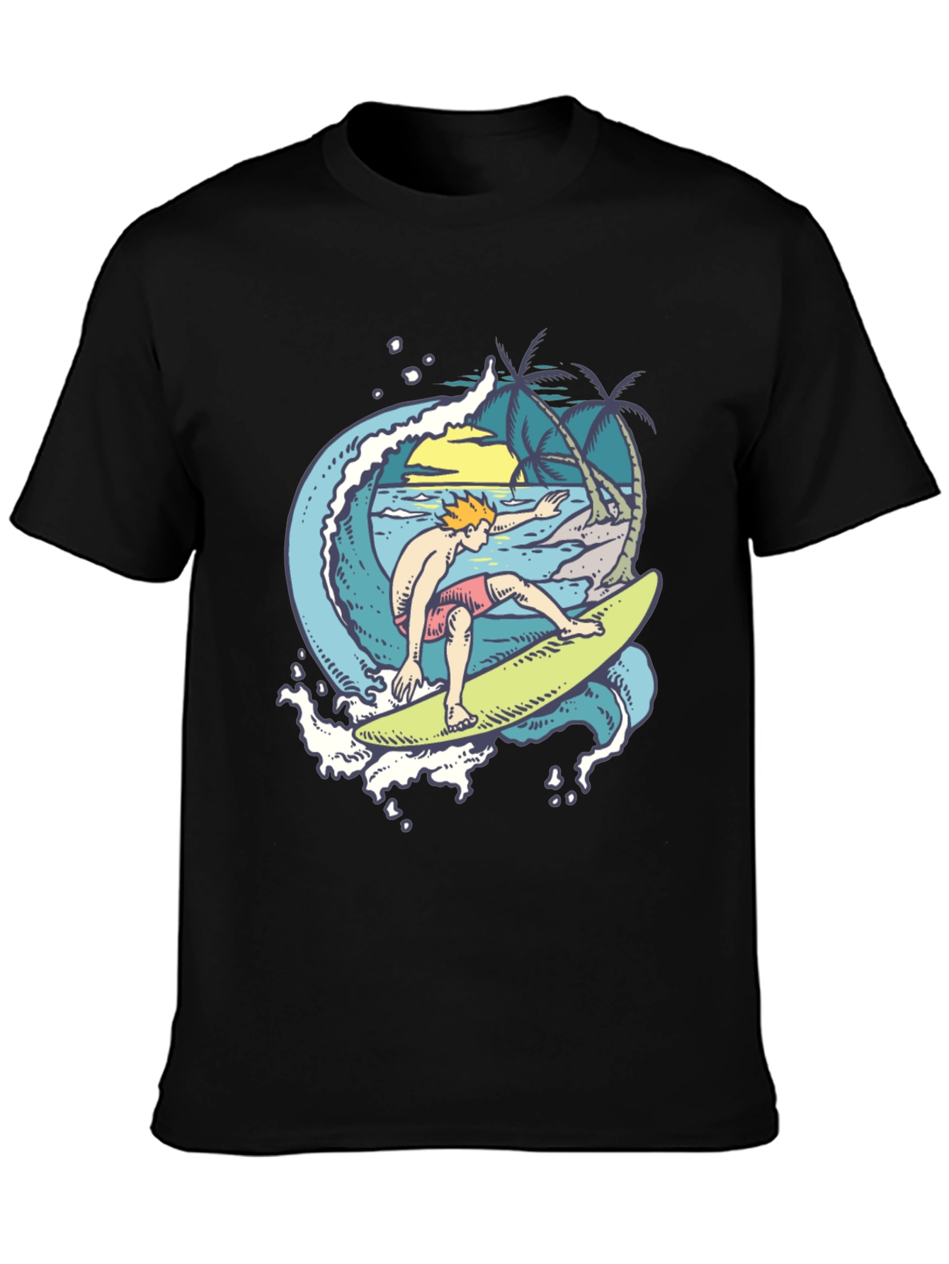 Surfer Wave Graphic Black T-Shirt