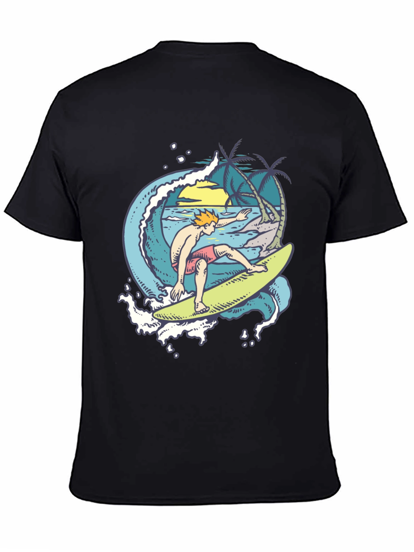 Surfer Wave Graphic Black T-Shirt