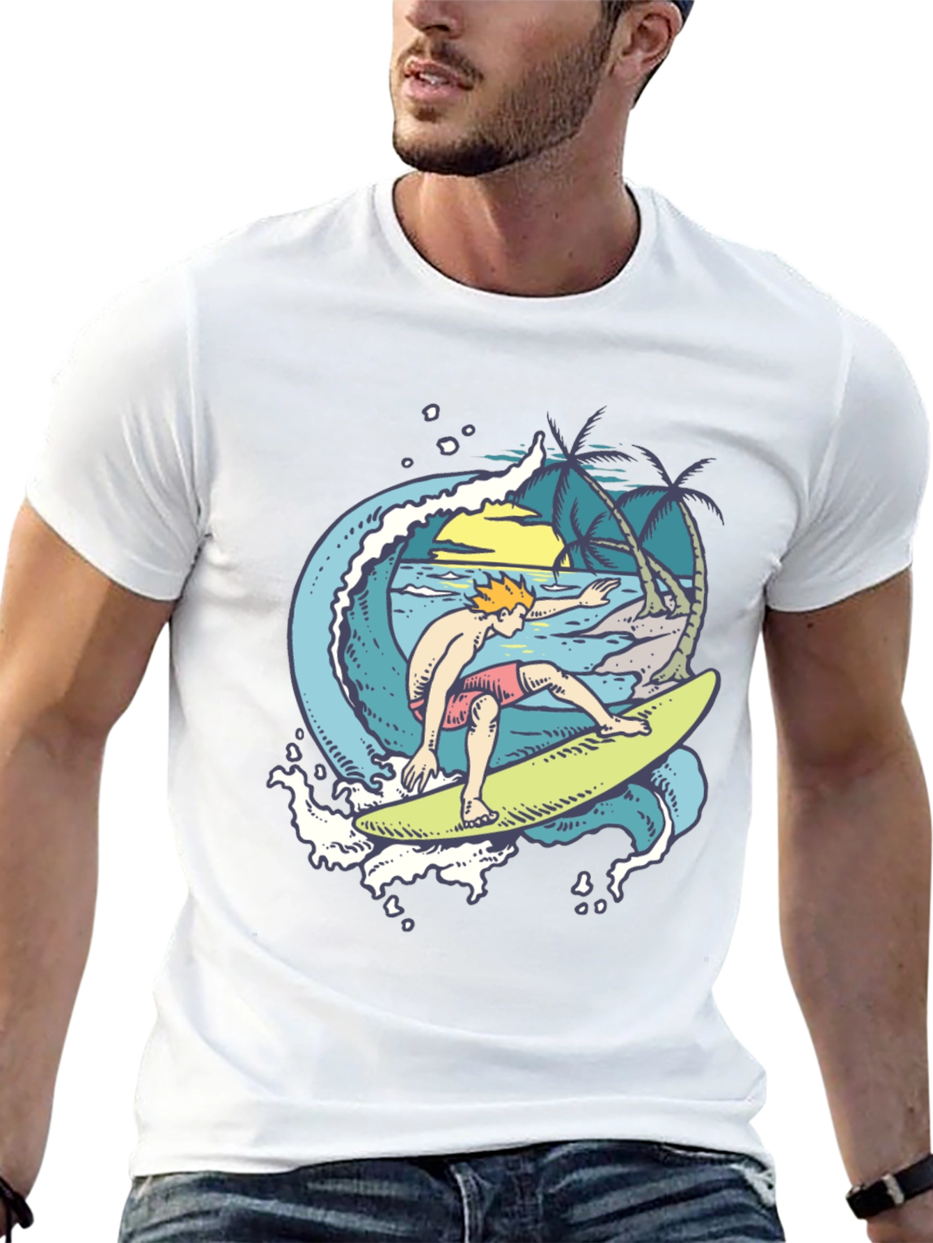 Surfer Wave Graphic Black T-Shirt
