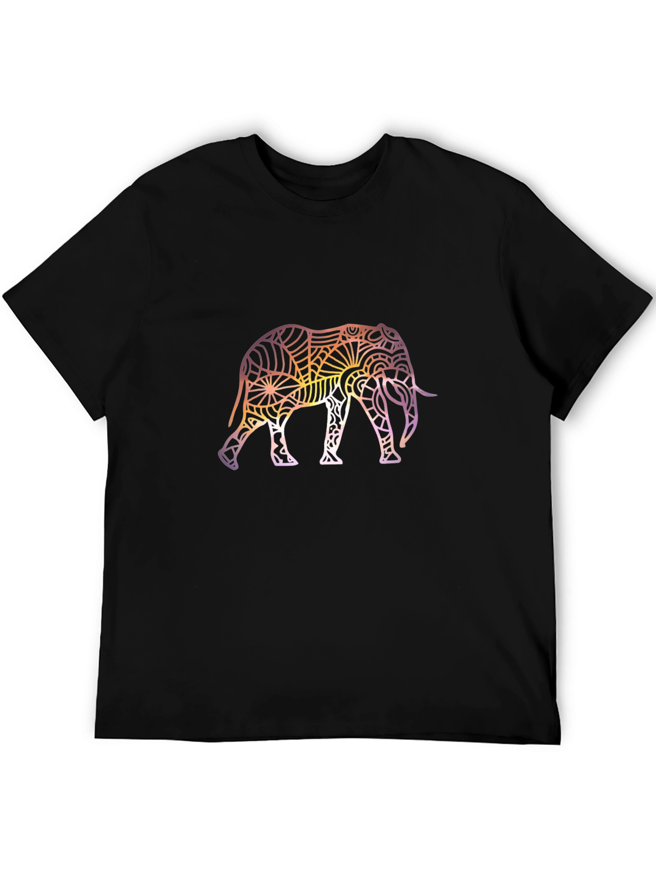 Elephant Mandala Graphic Print Black T-Shirt