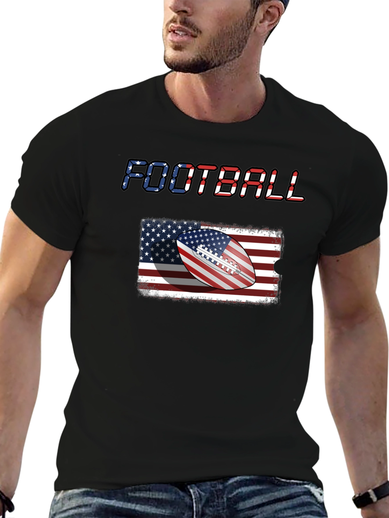 Patriotic Football T-Shirt - USA Flag Graphic Tee