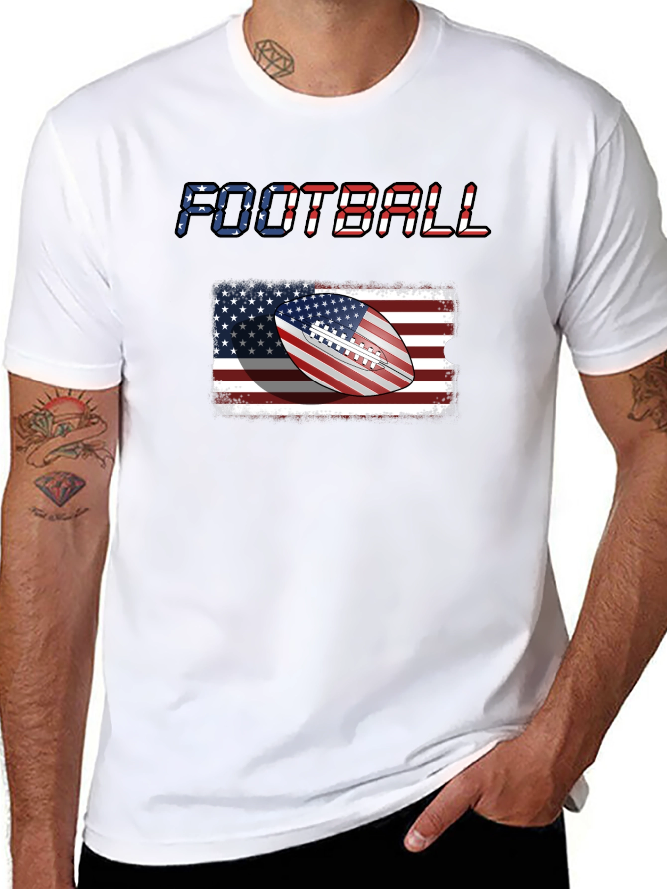 Patriotic Football T-Shirt - USA Flag Graphic Tee