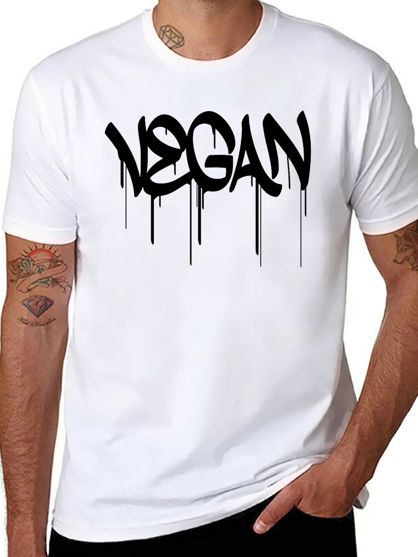 Vegan Drip Graphic T-Shirt - Stylish Black Tee