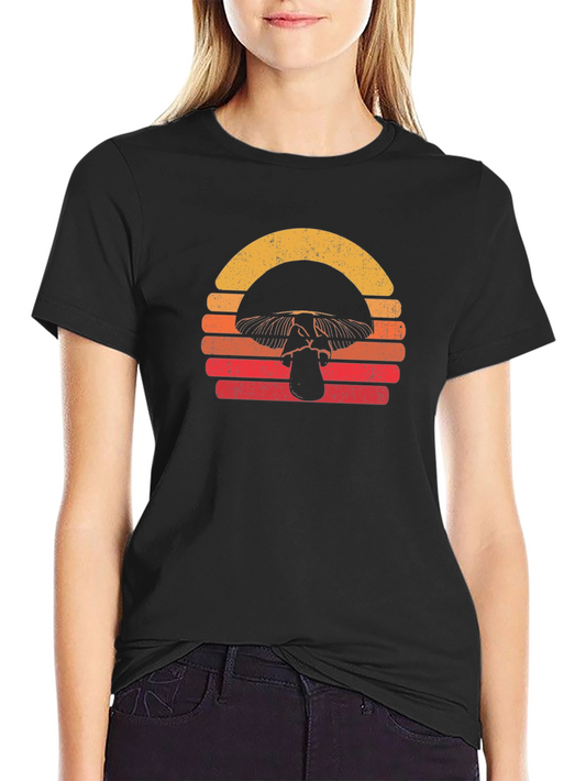Retro Mushroom Sunset Graphic Tee - Black