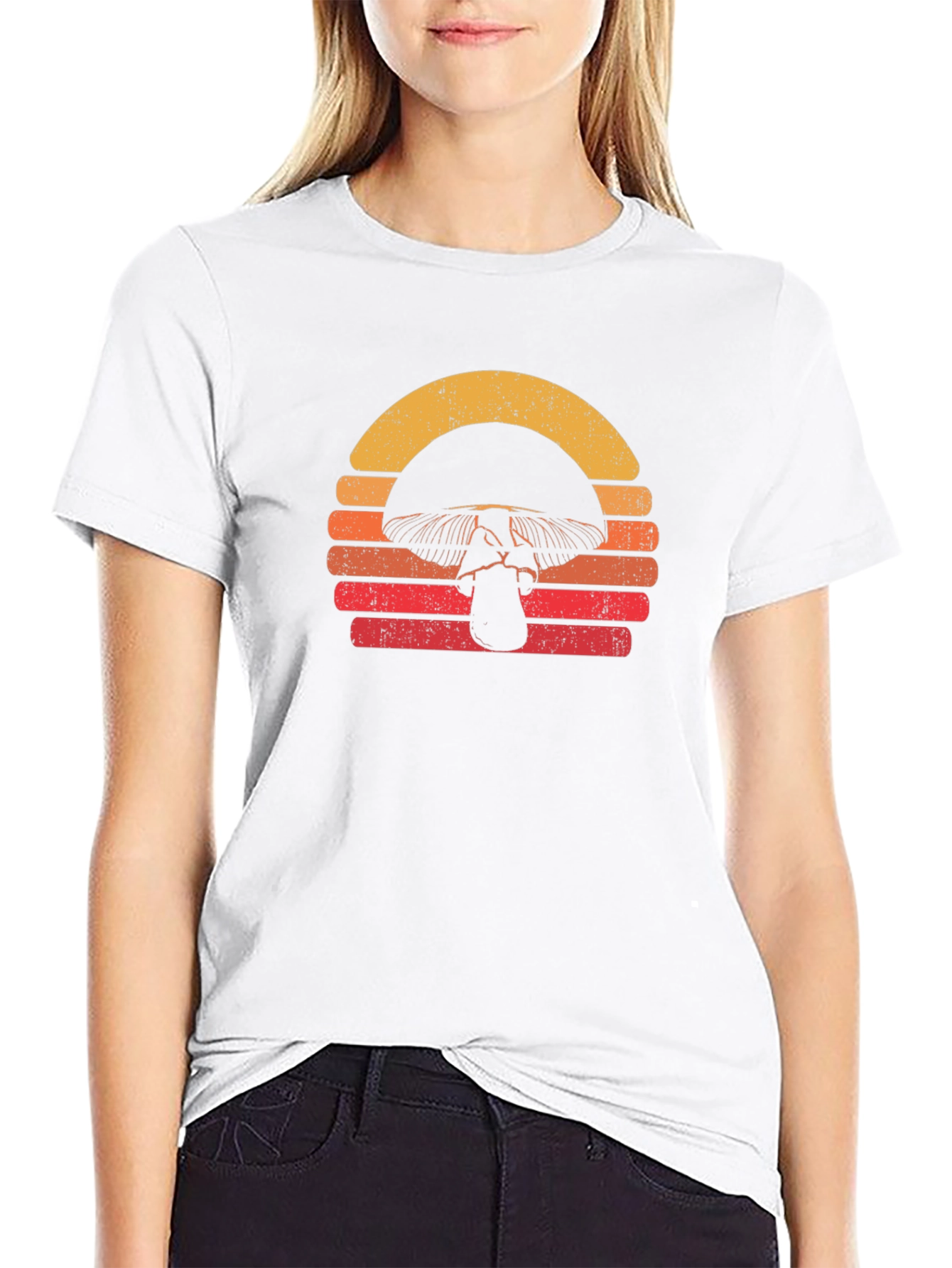 Retro Mushroom Sunset Graphic Tee - Black