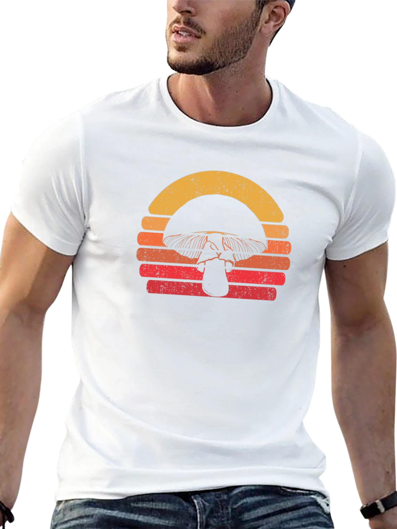 Retro Mushroom Sunset Graphic Tee - Black