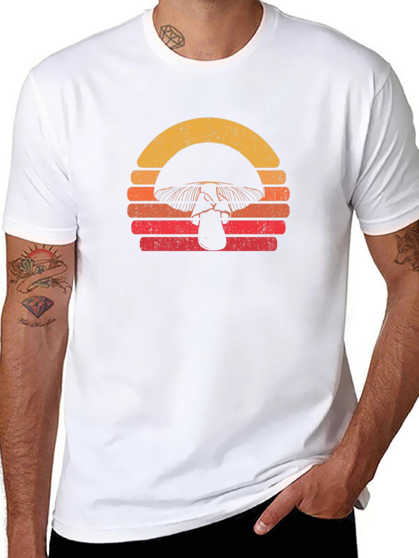 Retro Mushroom Sunset Graphic Tee - Black