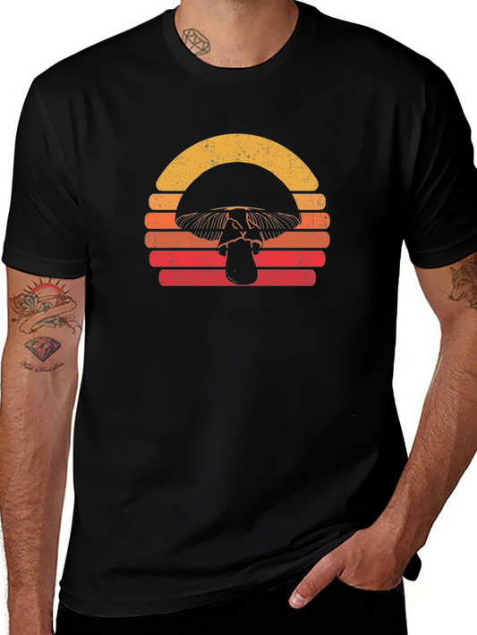 Retro Mushroom Sunset Graphic Tee - Black