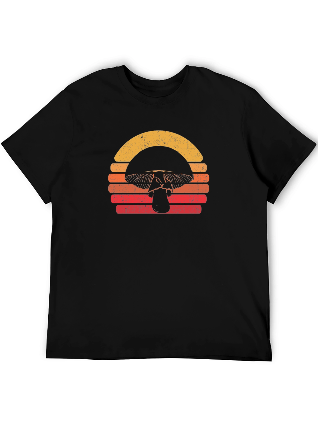 Retro Mushroom Sunset Graphic Tee - Black