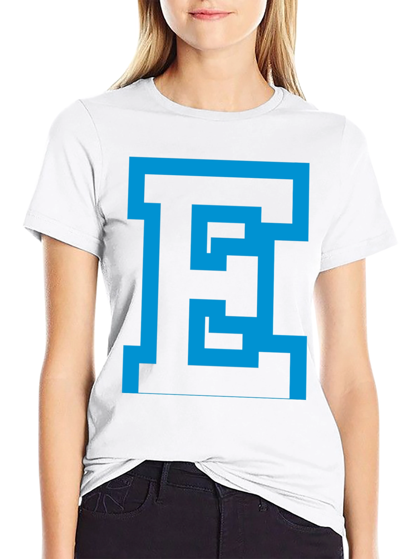 Abstract Blue E Graphic Black Tee