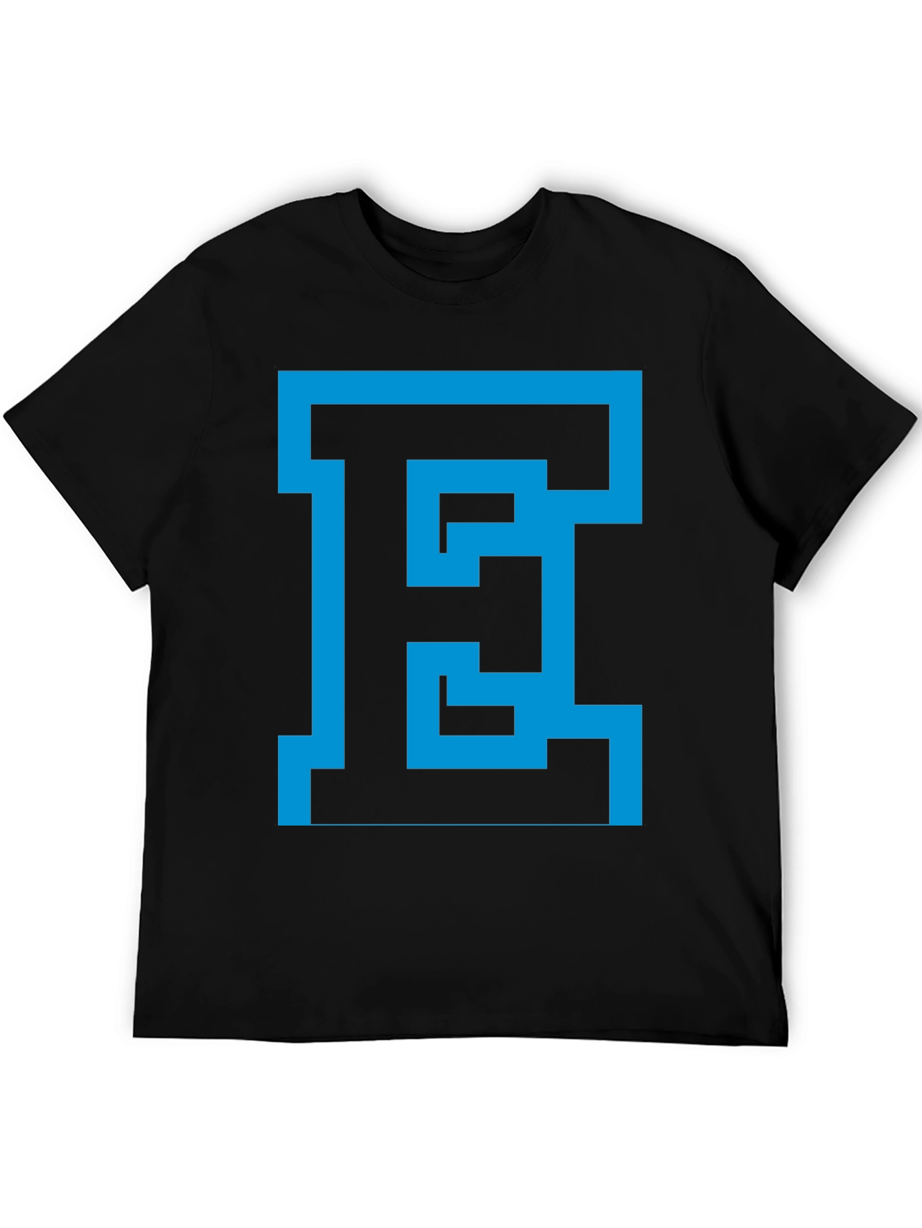 Abstract Blue E Graphic Black Tee