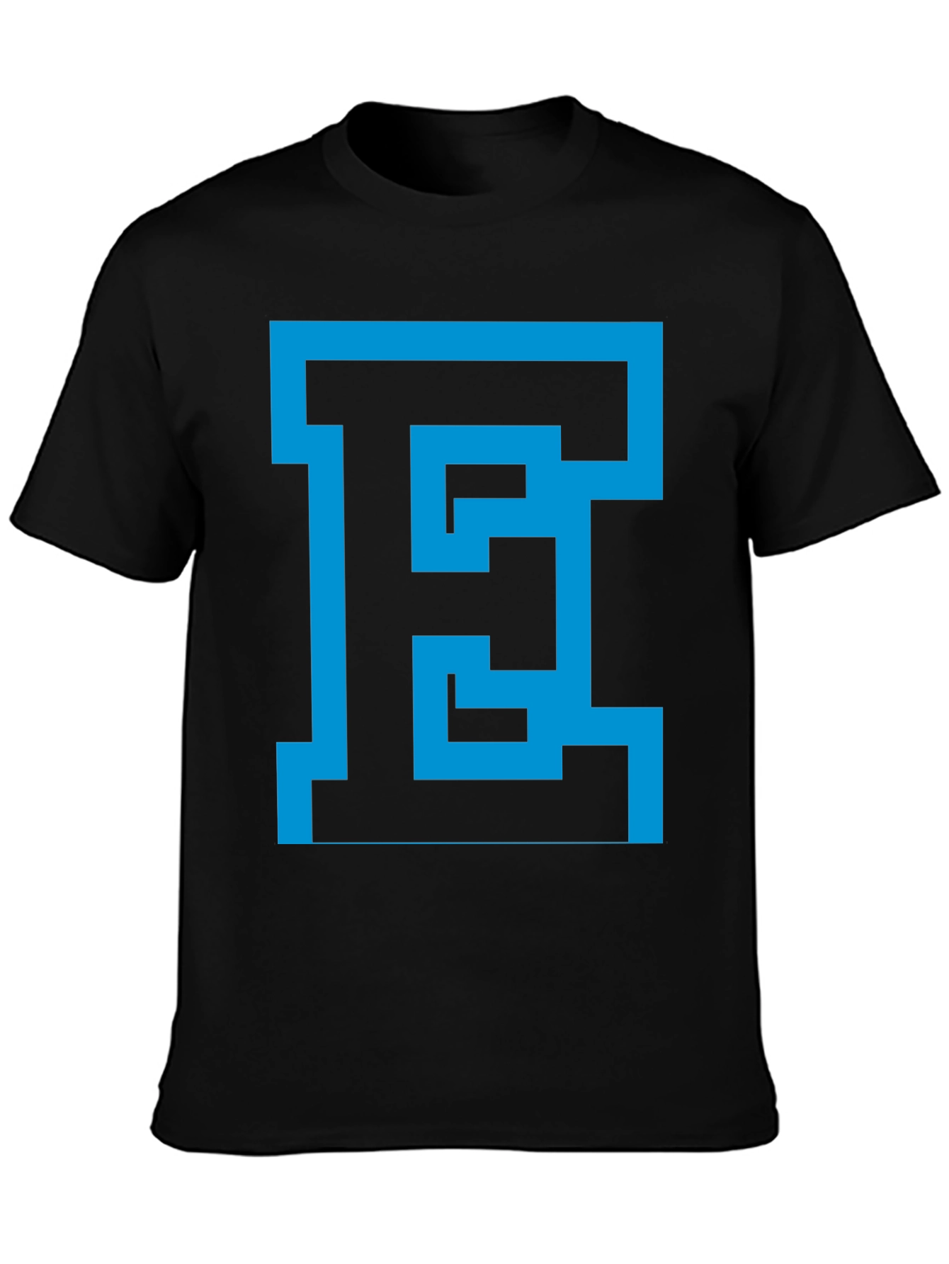 Abstract Blue E Graphic Black Tee
