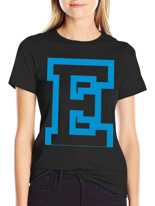 Abstract Blue E Graphic Black Tee