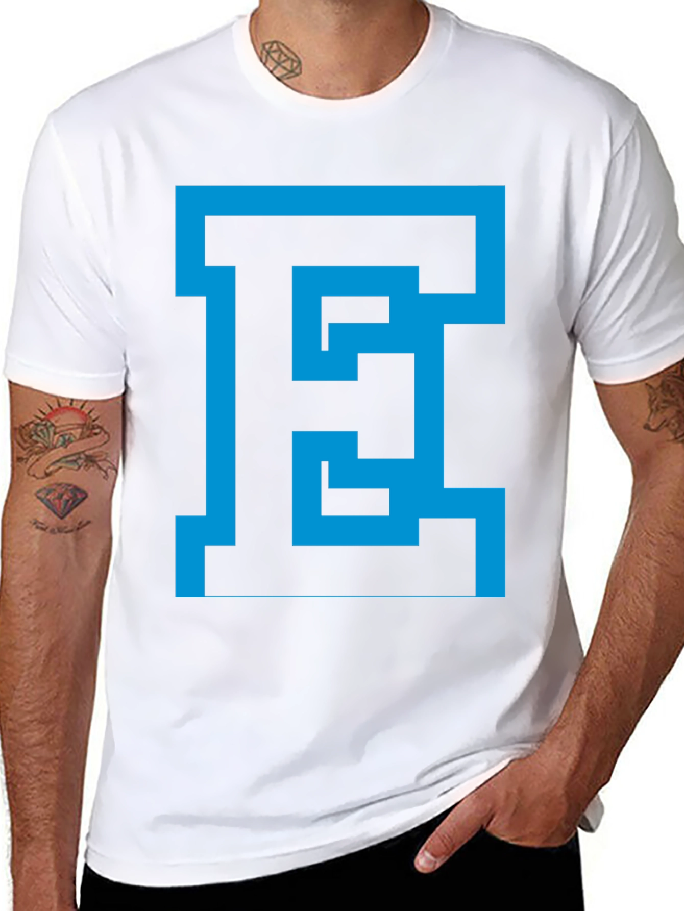 Abstract Blue E Graphic Black Tee