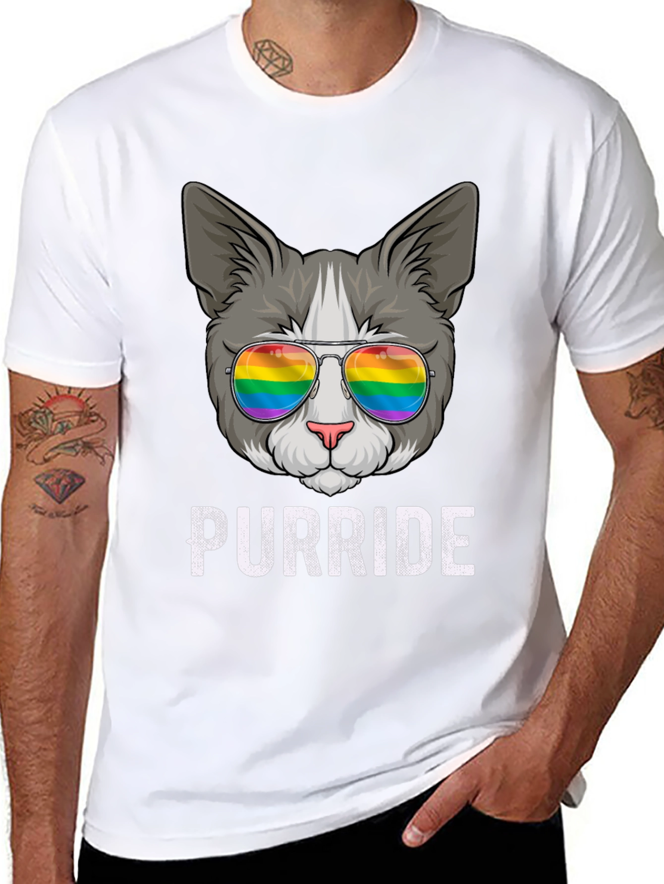 Purride T-Shirt - Cat with Rainbow Sunglasses