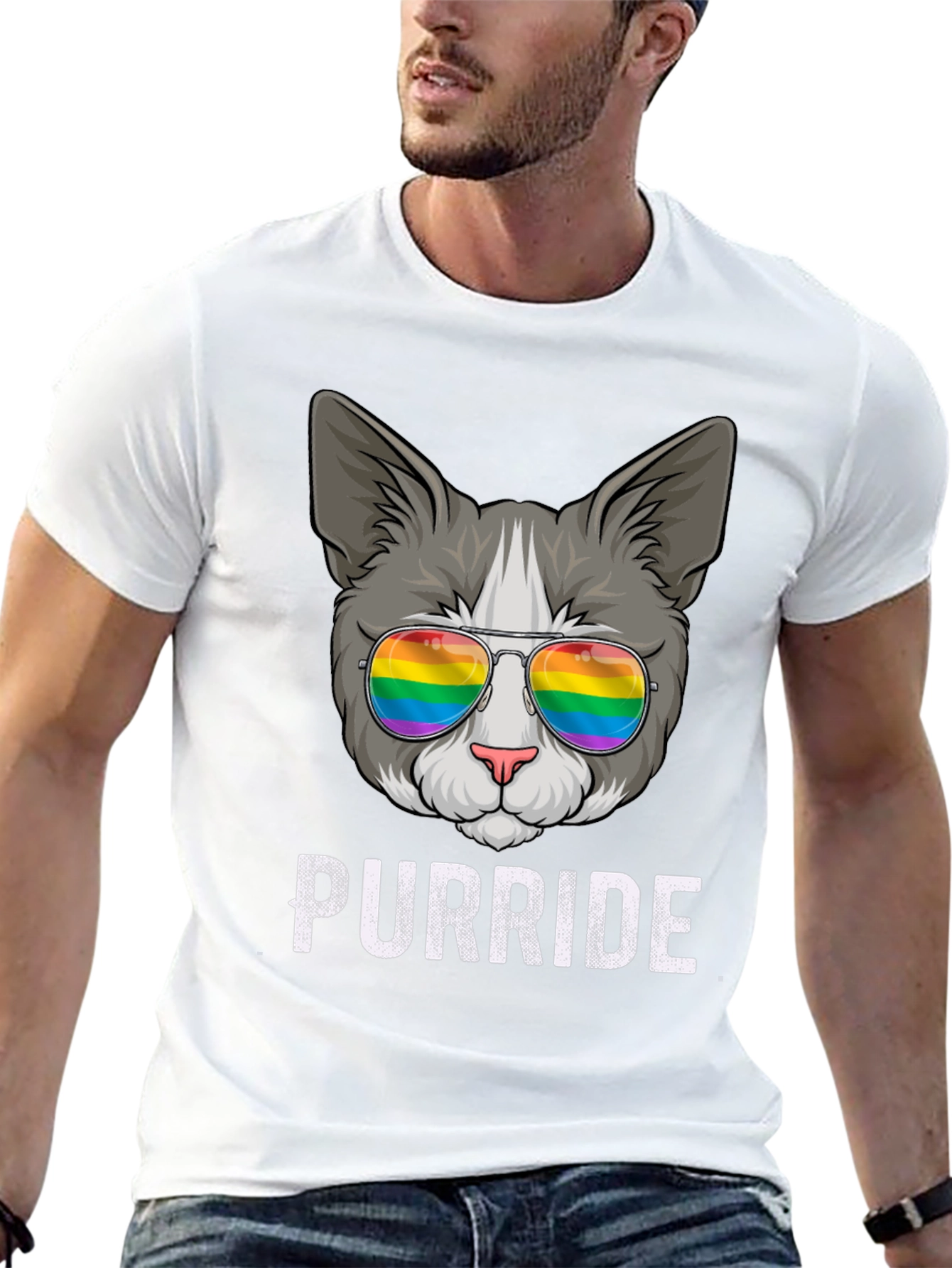 Purride T-Shirt - Cat with Rainbow Sunglasses