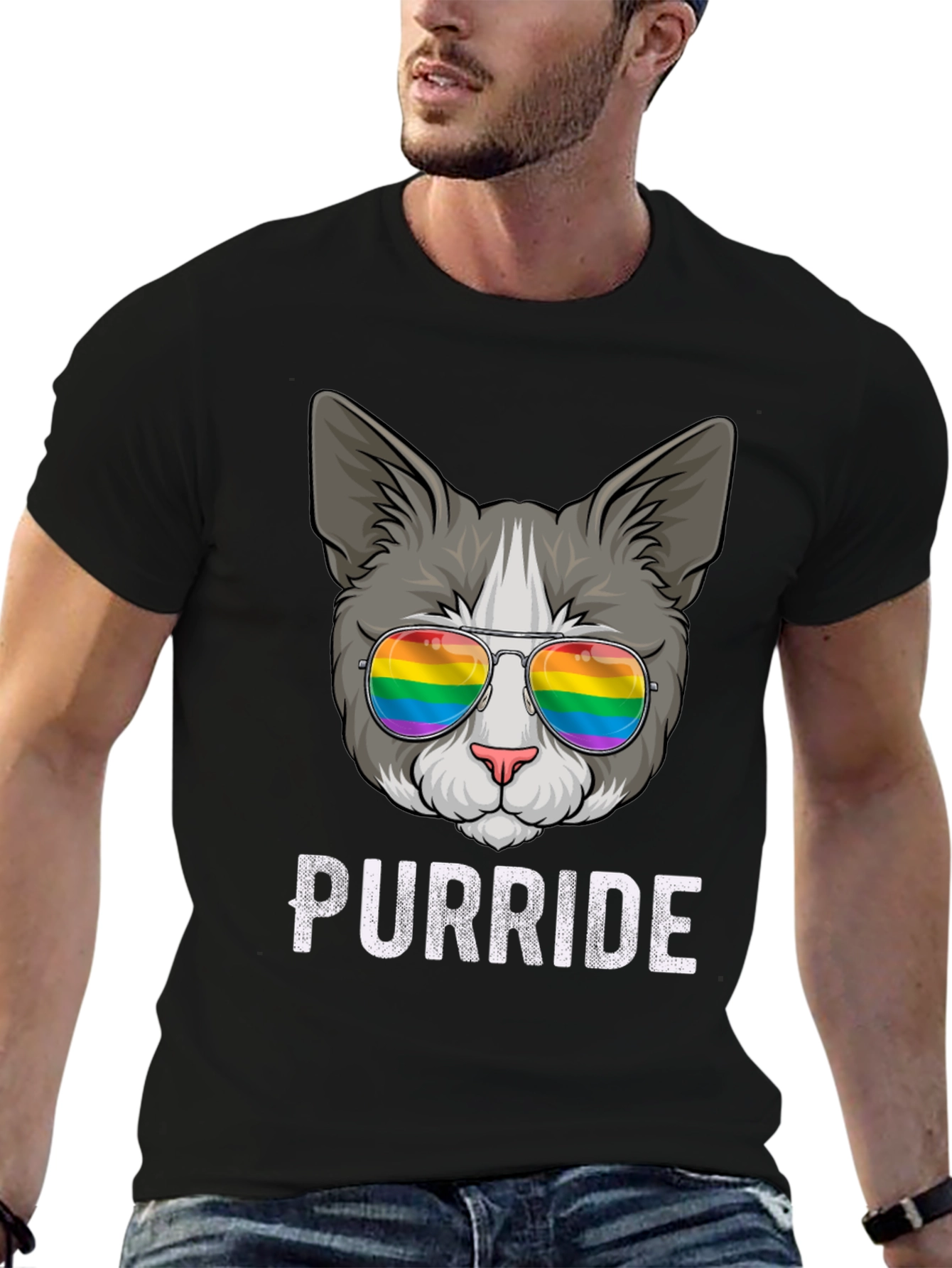 Purride T-Shirt - Cat with Rainbow Sunglasses