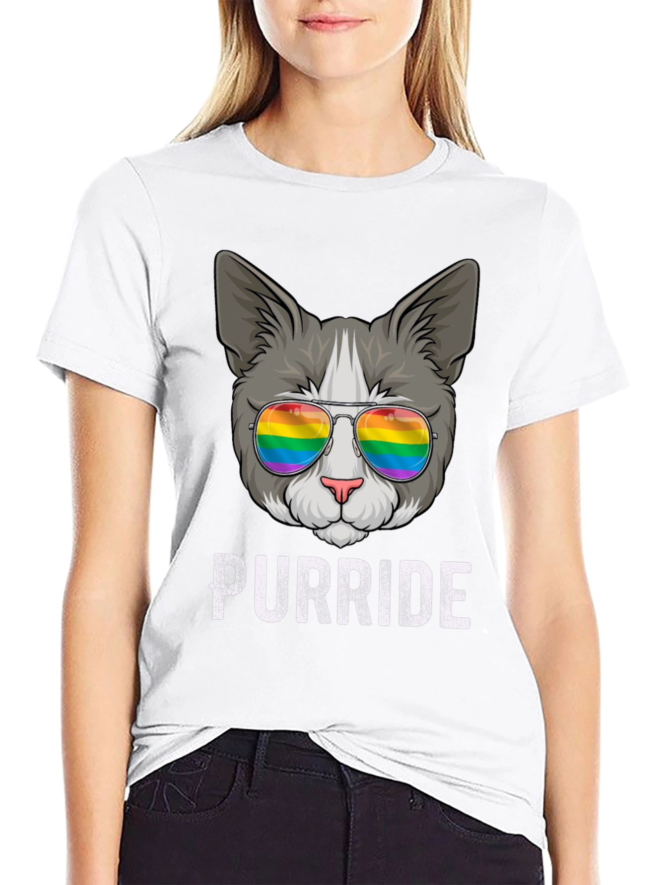 Purride T-Shirt - Cat with Rainbow Sunglasses
