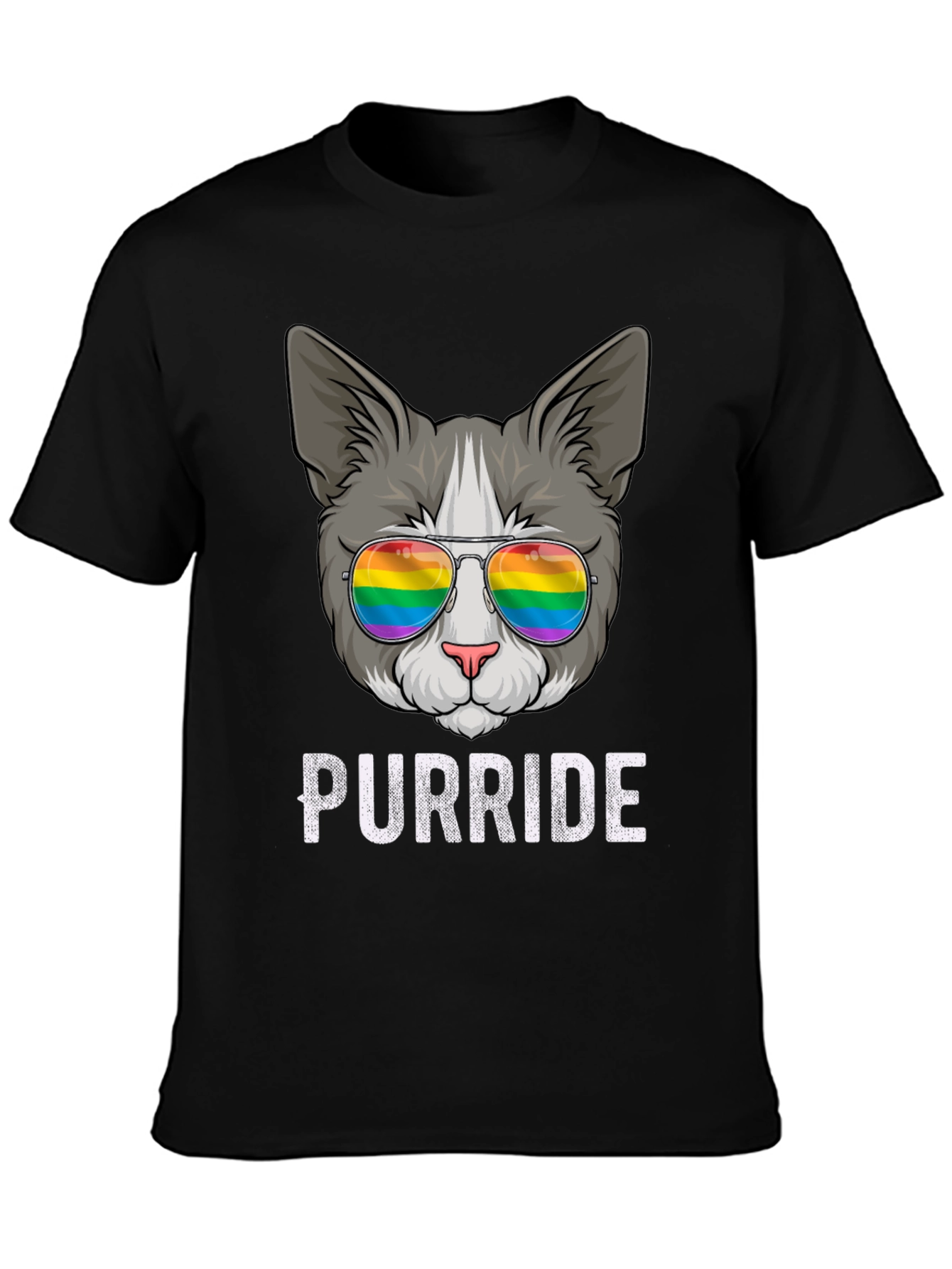 Purride T-Shirt - Cat with Rainbow Sunglasses