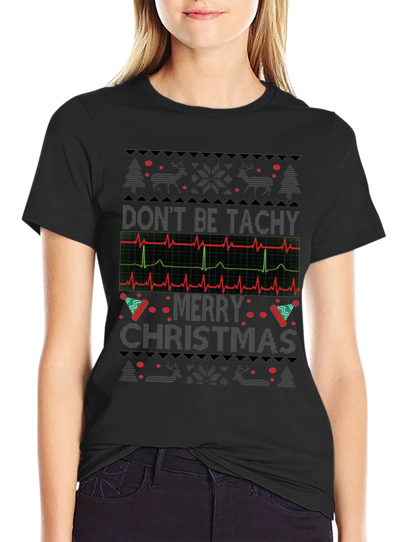 Dont Be Tachy Merry Christmas Black T-Shirt