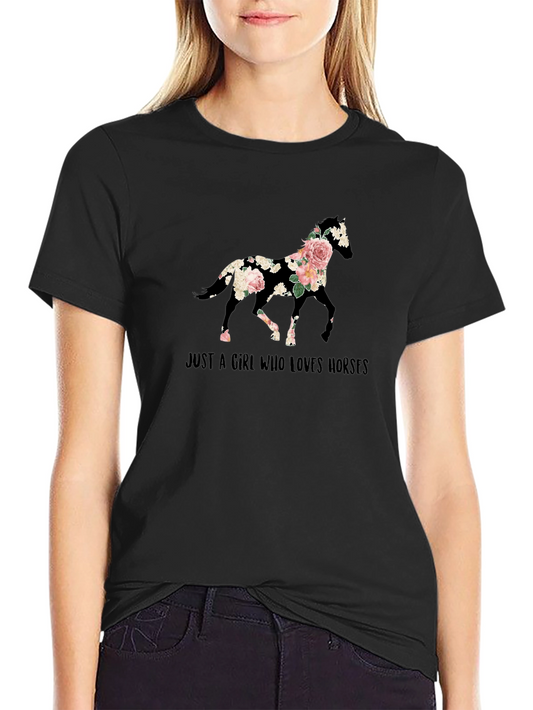 Floral Horse Graphic T-Shirt - Girl Who Loves Horses