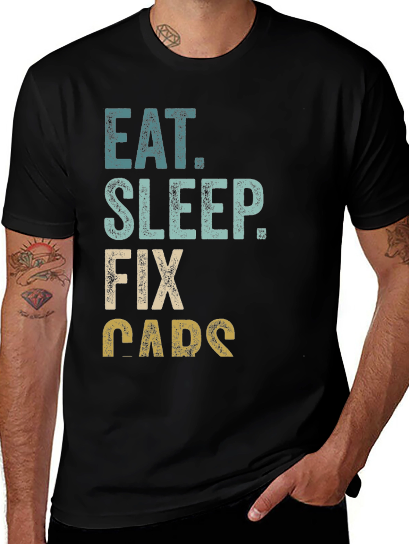 Eat Sleep Fix Cars Graphic Tee - Black