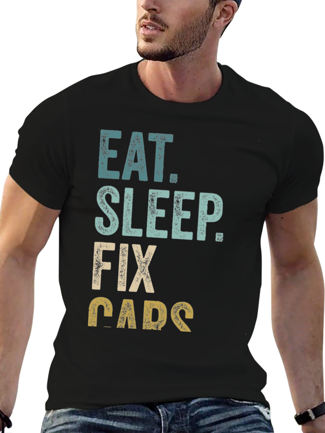 Eat Sleep Fix Cars Graphic Tee - Black