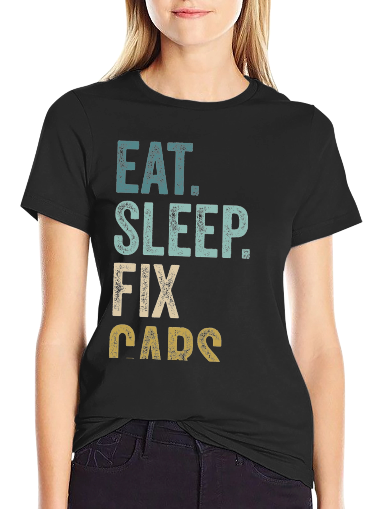 Eat Sleep Fix Cars Graphic Tee - Black