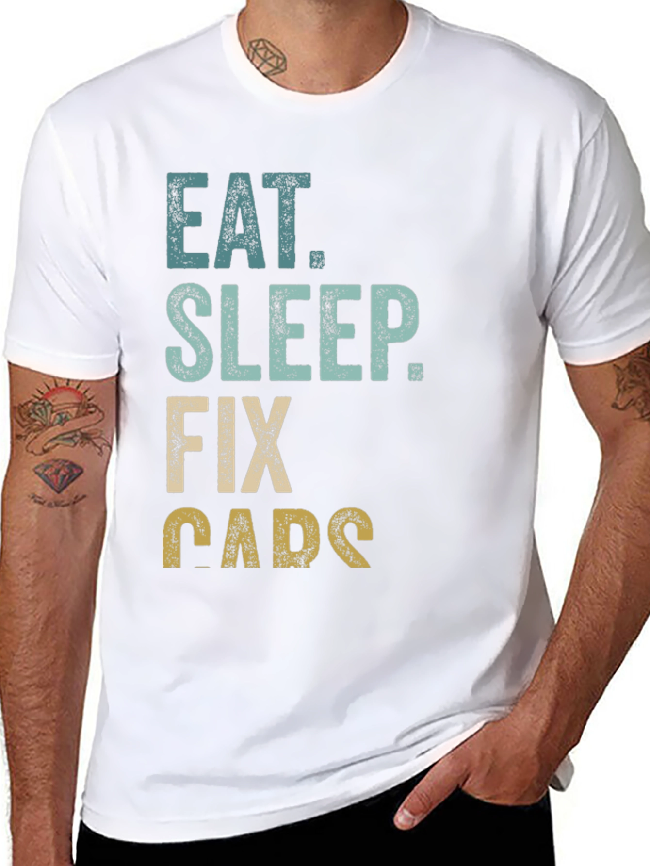 Eat Sleep Fix Cars Graphic Tee - Black
