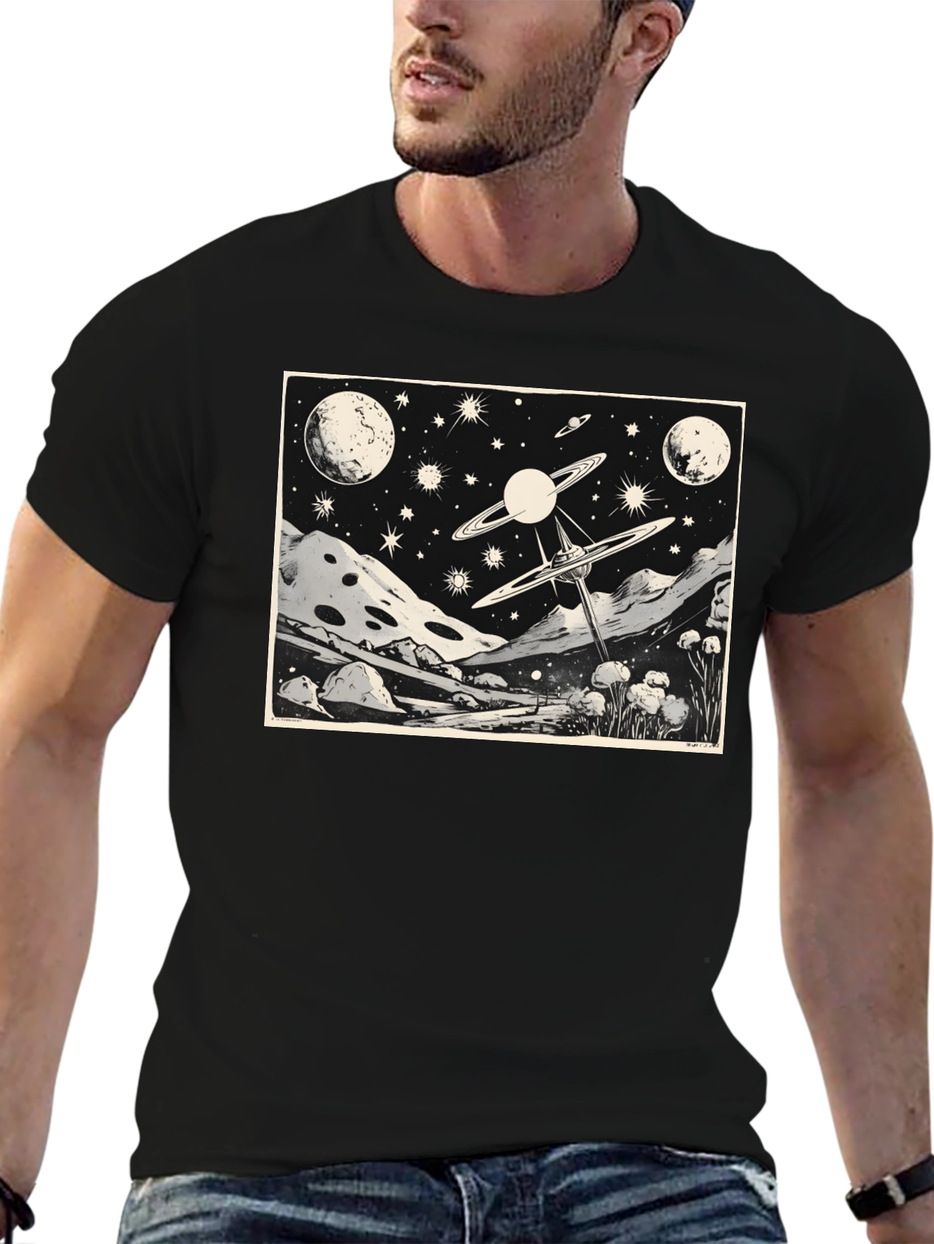 Cosmic Landscape Graphic Tee - Black