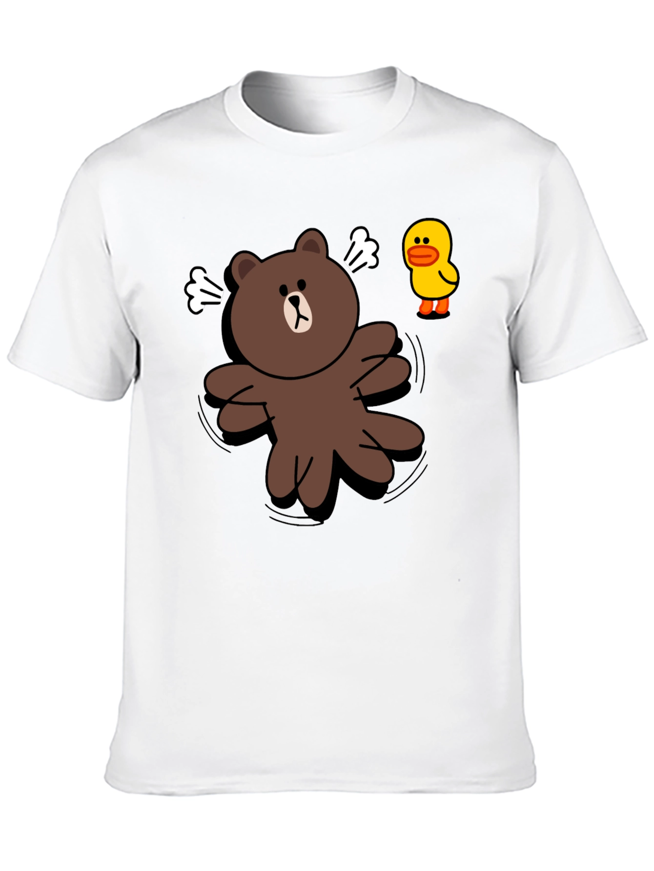 Cartoon Bear & Duck Graphic Black T-Shirt