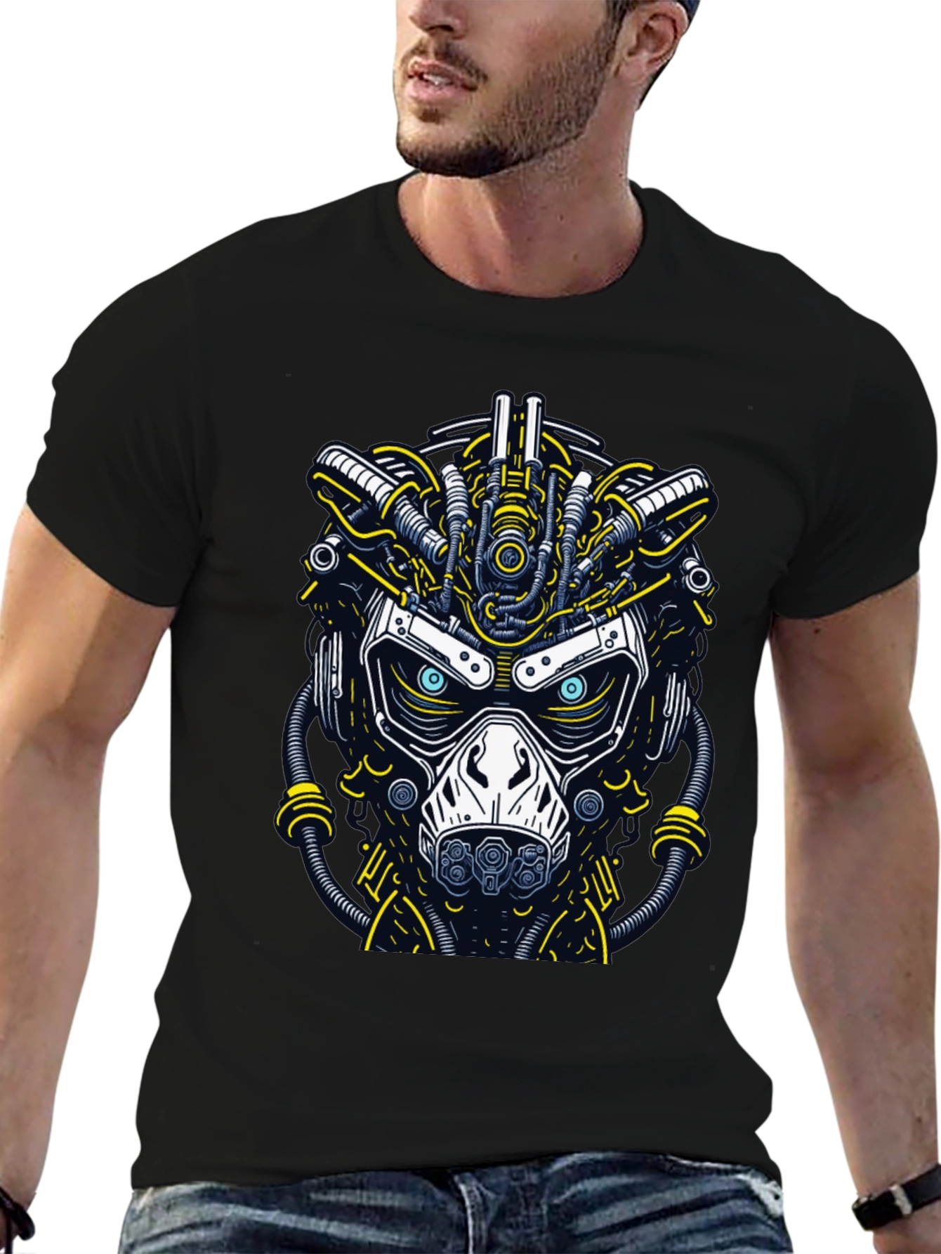 Cyberpunk Graphic T-Shirt: Futuristic Mask Design
