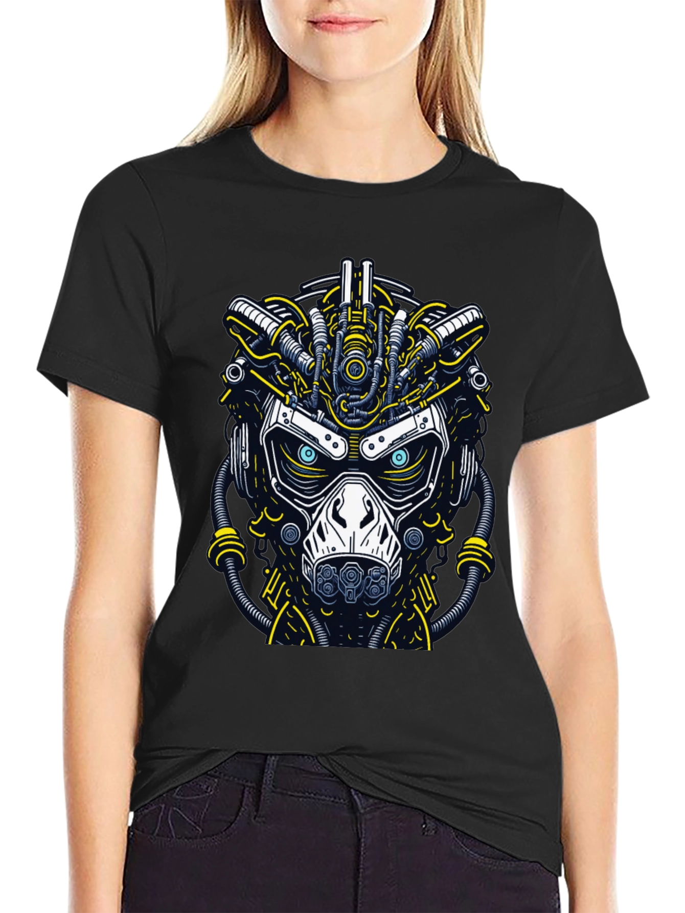 Cyberpunk Graphic T-Shirt: Futuristic Mask Design
