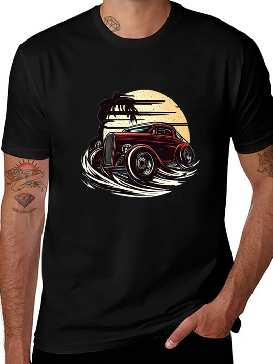 Retro Hot Rod T-Shirt - Classic Car & Sunset Design