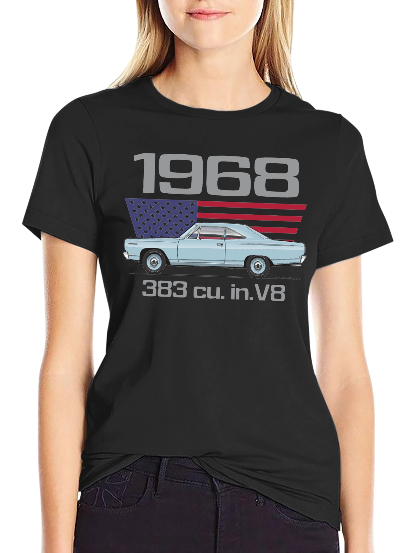 1968 Car & American Flag Graphic Tee