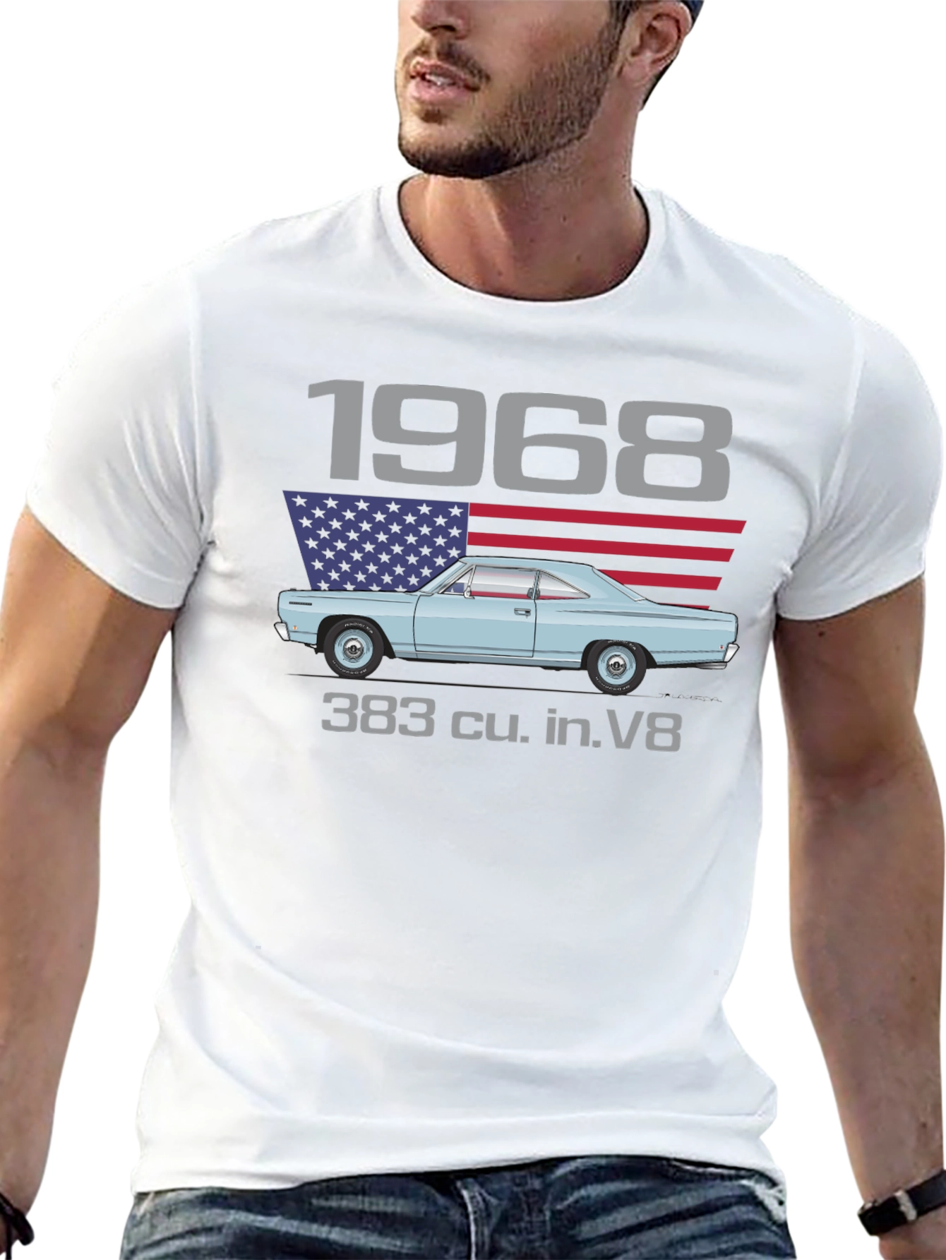 1968 Car & American Flag Graphic Tee