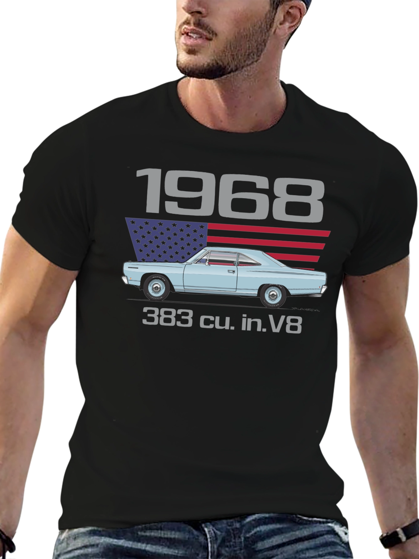 1968 Car & American Flag Graphic Tee