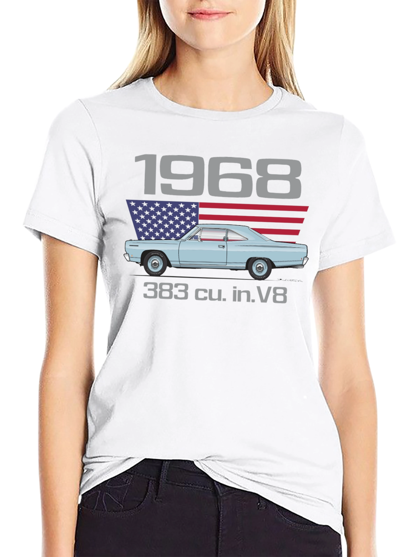 1968 Car & American Flag Graphic Tee