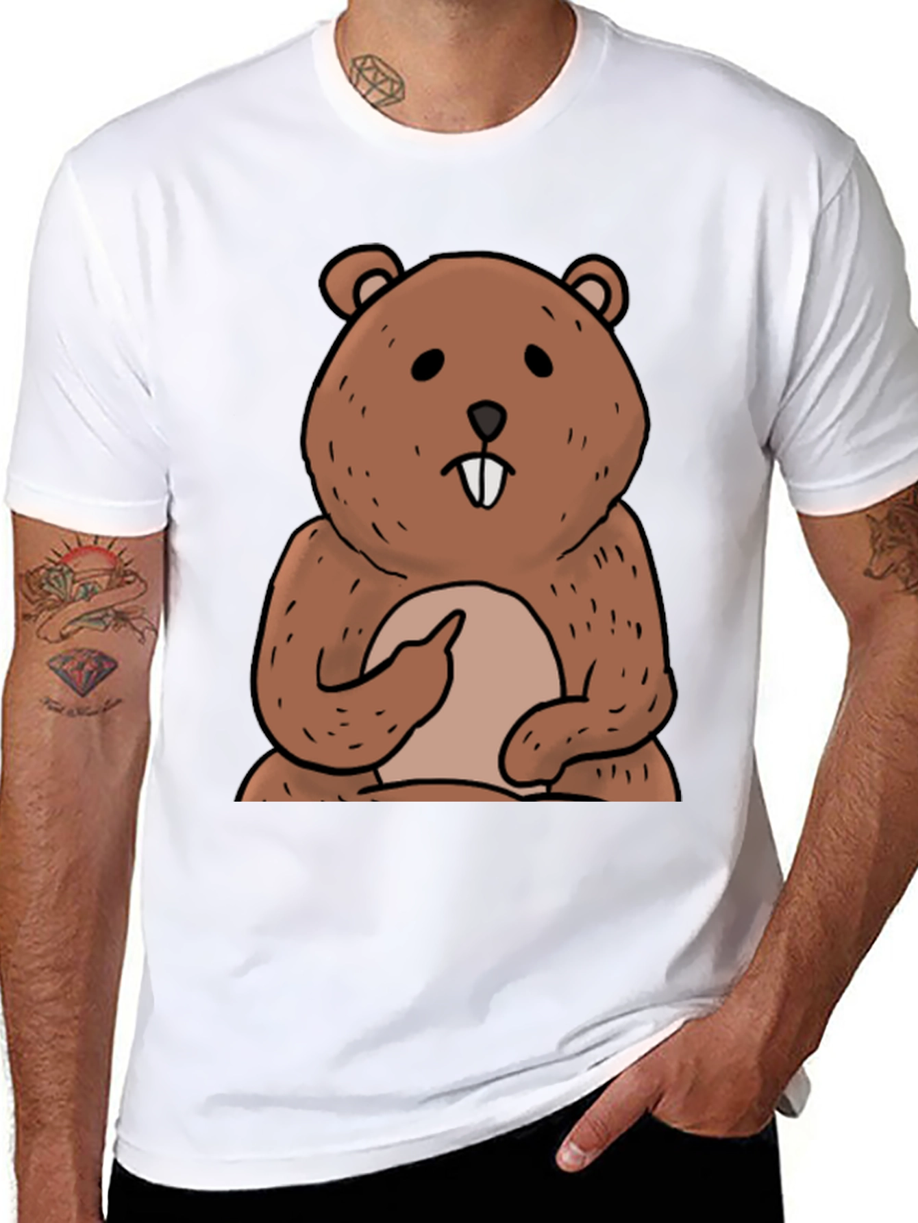 Funny Beaver Cartoon Graphic T-Shirt