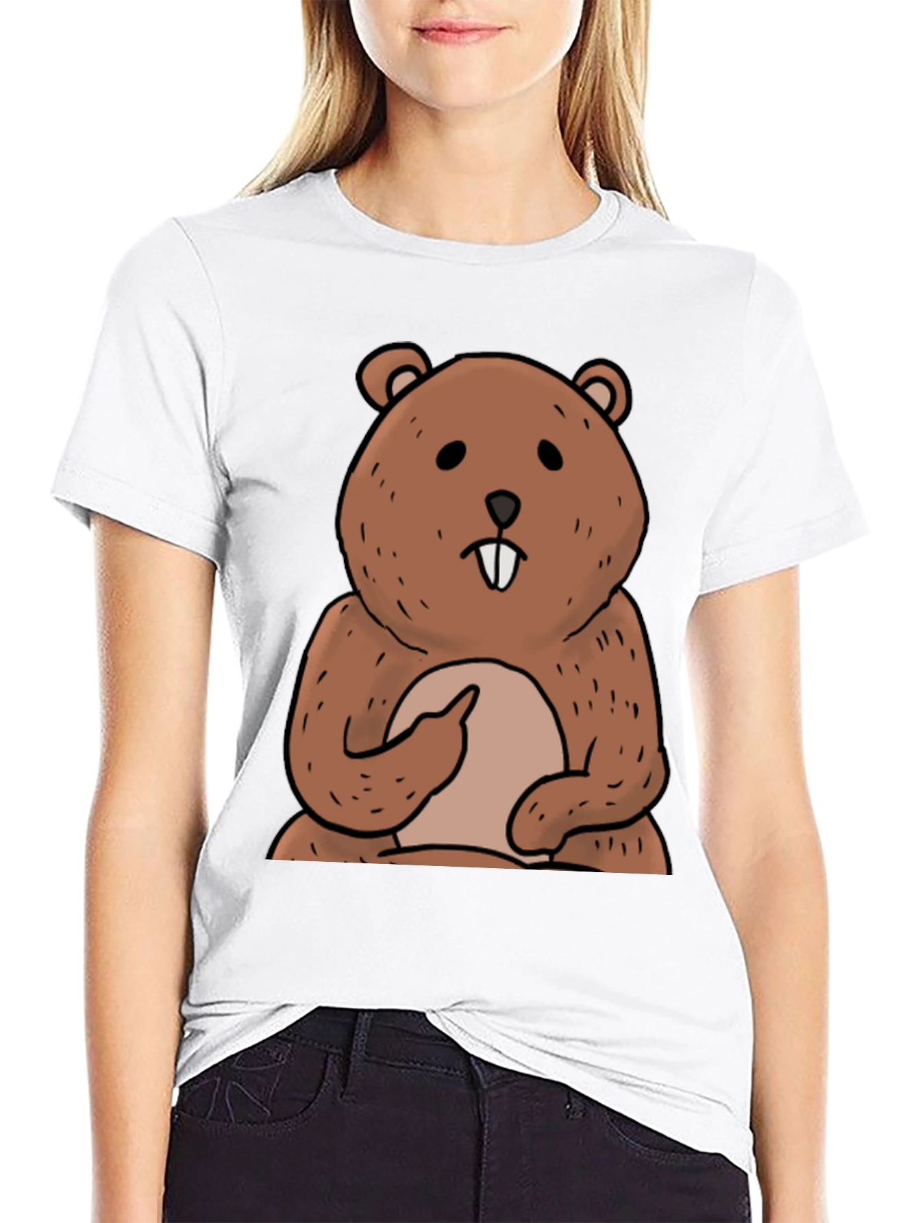 Funny Beaver Cartoon Graphic T-Shirt