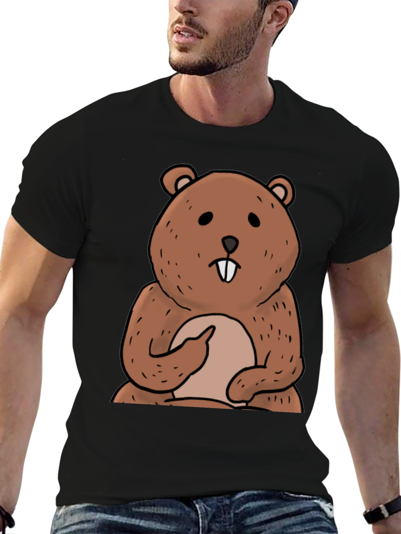 Funny Beaver Cartoon Graphic T-Shirt