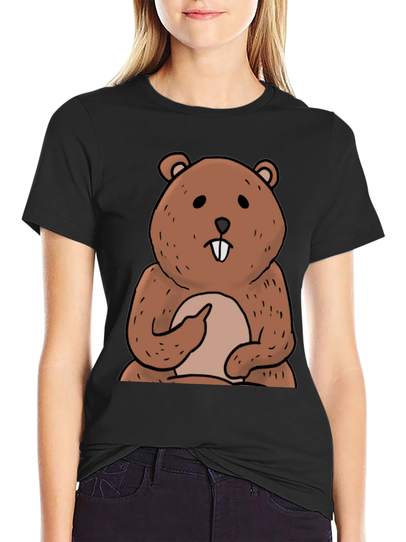 Funny Beaver Cartoon Graphic T-Shirt