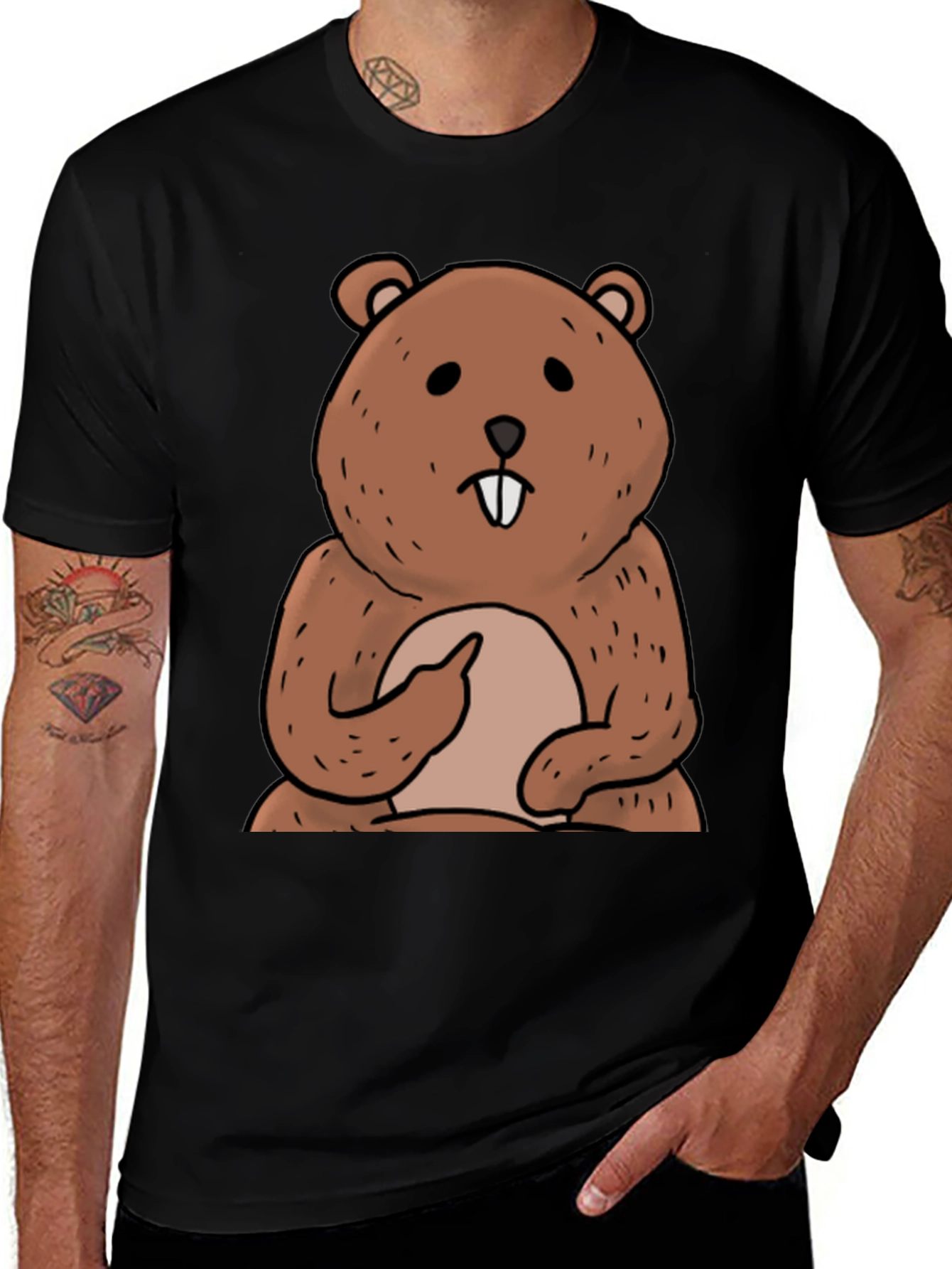 Funny Beaver Cartoon Graphic T-Shirt
