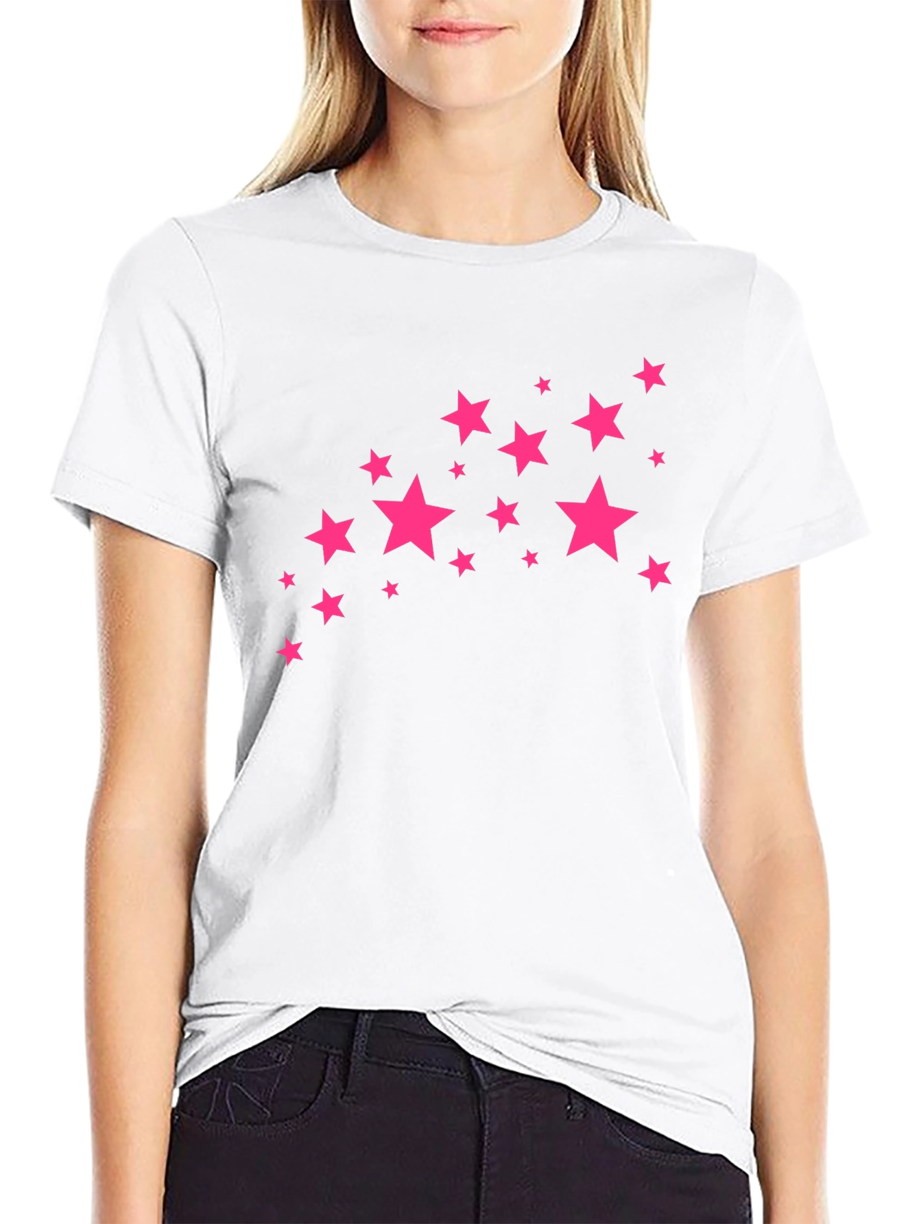 Stylish Black Tee with Pink Star Design